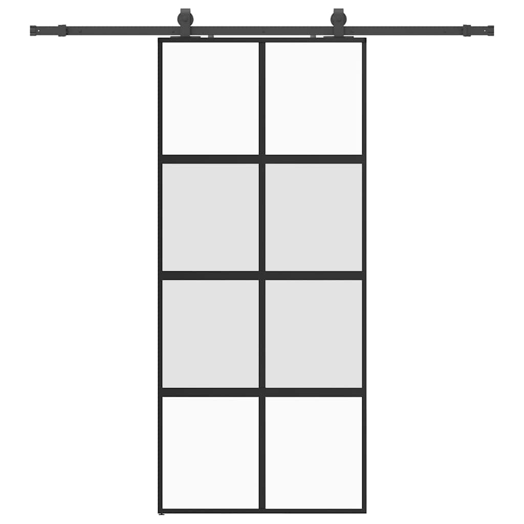 Sliding Door with Hardware Set Black 90x205 cm Tempered Glass