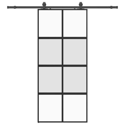 Sliding Door with Hardware Set Black 90x205 cm Tempered Glass