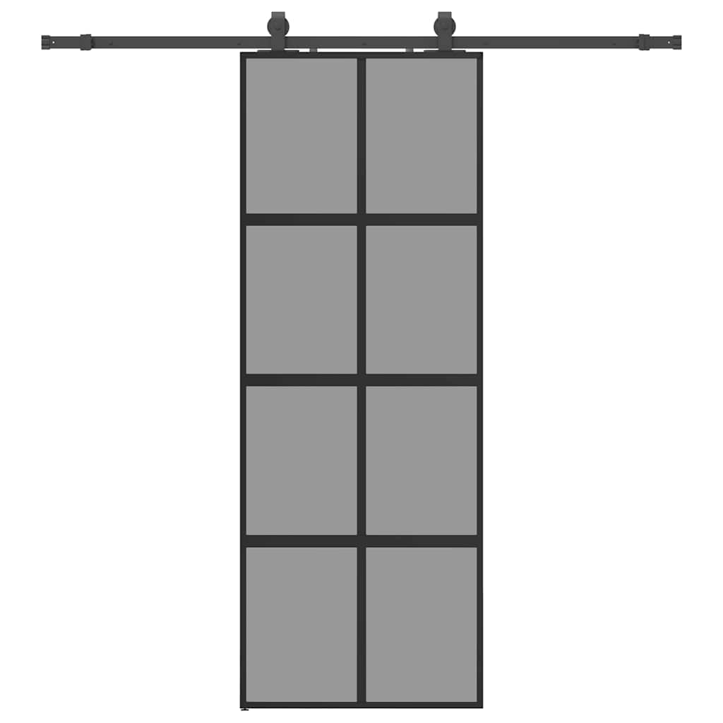 Sliding Door with Hardware Set Black 76x205 cm Tempered Glass