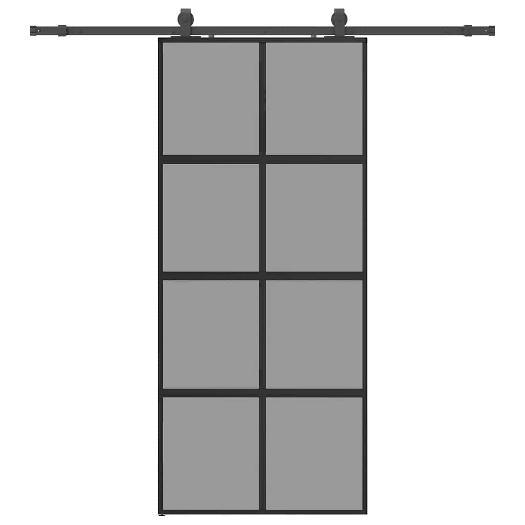 Sliding Door with Hardware Set Black 90x205 cm Tempered Glass