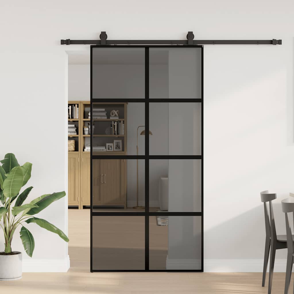 Sliding Door with Hardware Set Black 102.5x205 cm Tempered Glass