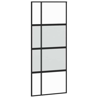 Sliding Door with Hardware Set Black 90x205 cm Tempered Glass