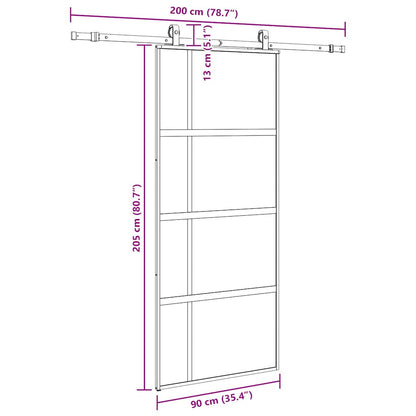 Sliding Door with Hardware Set Black 90x205 cm Tempered Glass