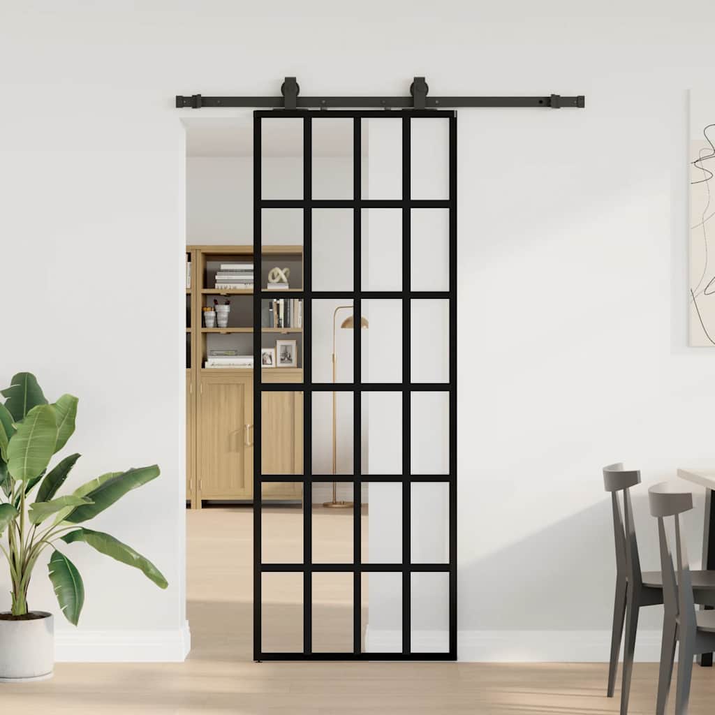 Sliding Door with Hardware Set Black 76x205 cm ESG Glass