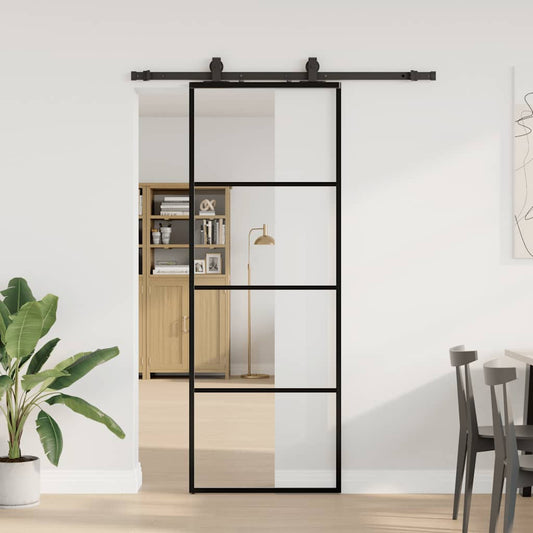Sliding Door with Hardware Set Black 76x205 cm ESG Glass
