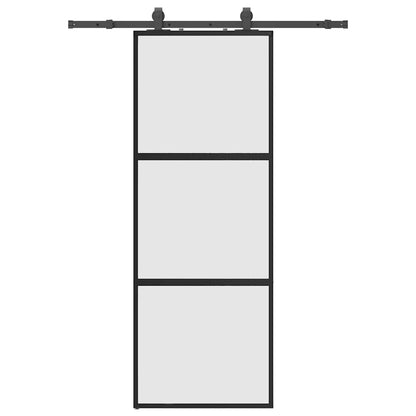 Sliding Door with Hardware Set Black 76x205 cm Tempered Glass