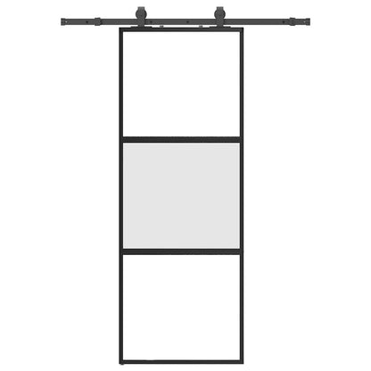 Sliding Door with Hardware Set Black 76x205 cm Tempered Glass