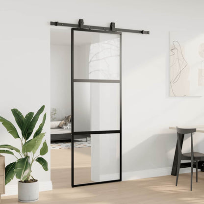 Sliding Door with Hardware Set Black 76x205 cm Tempered Glass