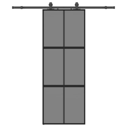 Sliding Door with Hardware Set Black 76x205 cm Tempered Glass
