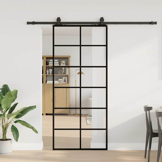 Sliding Door with Hardware Set Black 90x205 cm ESG Glass