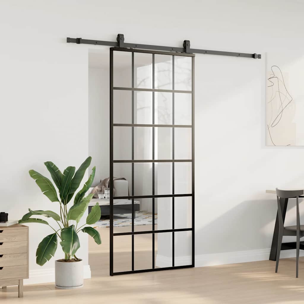 Sliding Door with Hardware Set Black 90x205 cm ESG Glass
