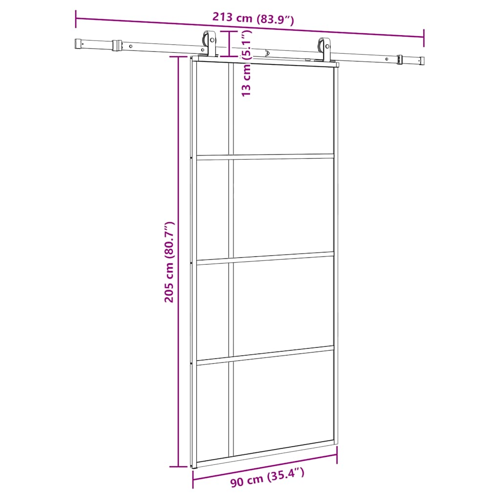 Sliding Door with Hardware Set Black 90x205 cm ESG Glass