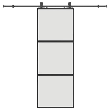Sliding Door with Hardware Set Black 76x205 cm Tempered Glass