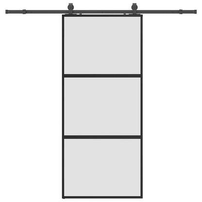 Sliding Door with Hardware Set Black 90x205 cm Tempered Glass
