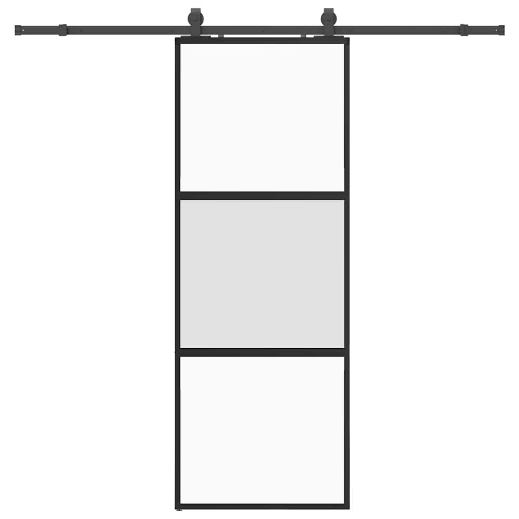 Sliding Door with Hardware Set Black 76x205 cm Tempered Glass