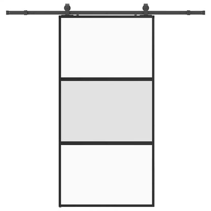 Sliding Door with Hardware Set Black 102.5x205 cm Tempered Glass