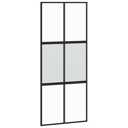 Sliding Door with Hardware Set Black 90x205 cm Tempered Glass
