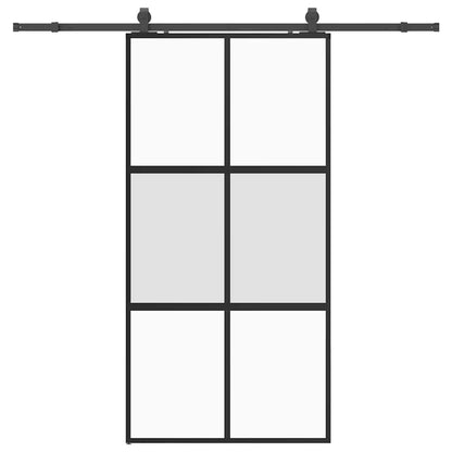 Sliding Door with Hardware Set Black 102.5x205 cm Tempered Glass