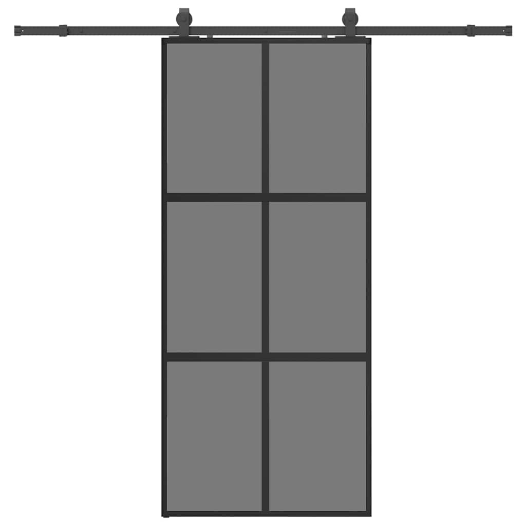 Sliding Door with Hardware Set Black 90x205 cm Tempered Glass