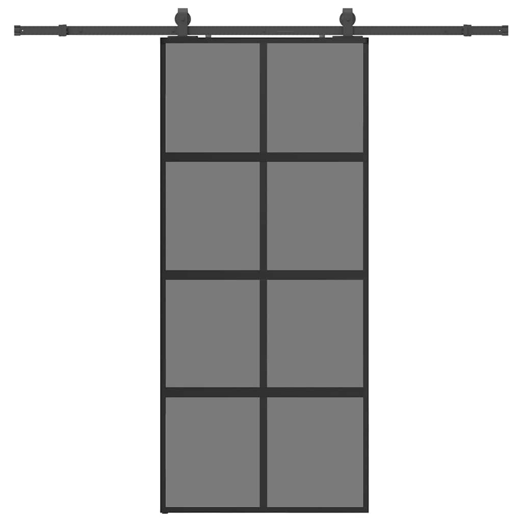 Sliding Door with Hardware Set Black 90x205 cm Tempered Glass