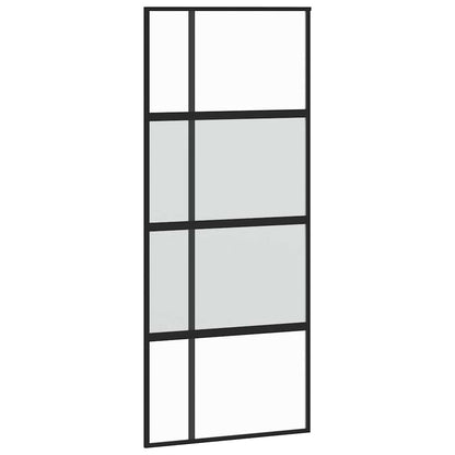 Sliding Door with Hardware Set Black 90x205 cm Tempered Glass