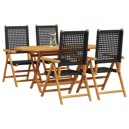 Garden Dining Set 5 pcs Black Solid acacia wood and poly rattan