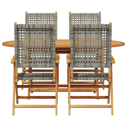 Garden Dining Set 5 pcs Grey Solid acacia wood and poly rattan
