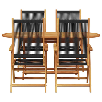 Garden Dining Set 5 pcs Black Solid acacia wood and poly rattan