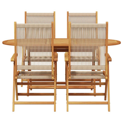 Garden Dining Set 5 pcs Beige Solid acacia wood and poly rattan