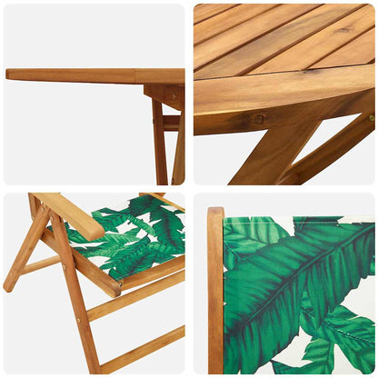 Garden Dining Set Folding 5 pcs Leaf pattern Solid acacia wood