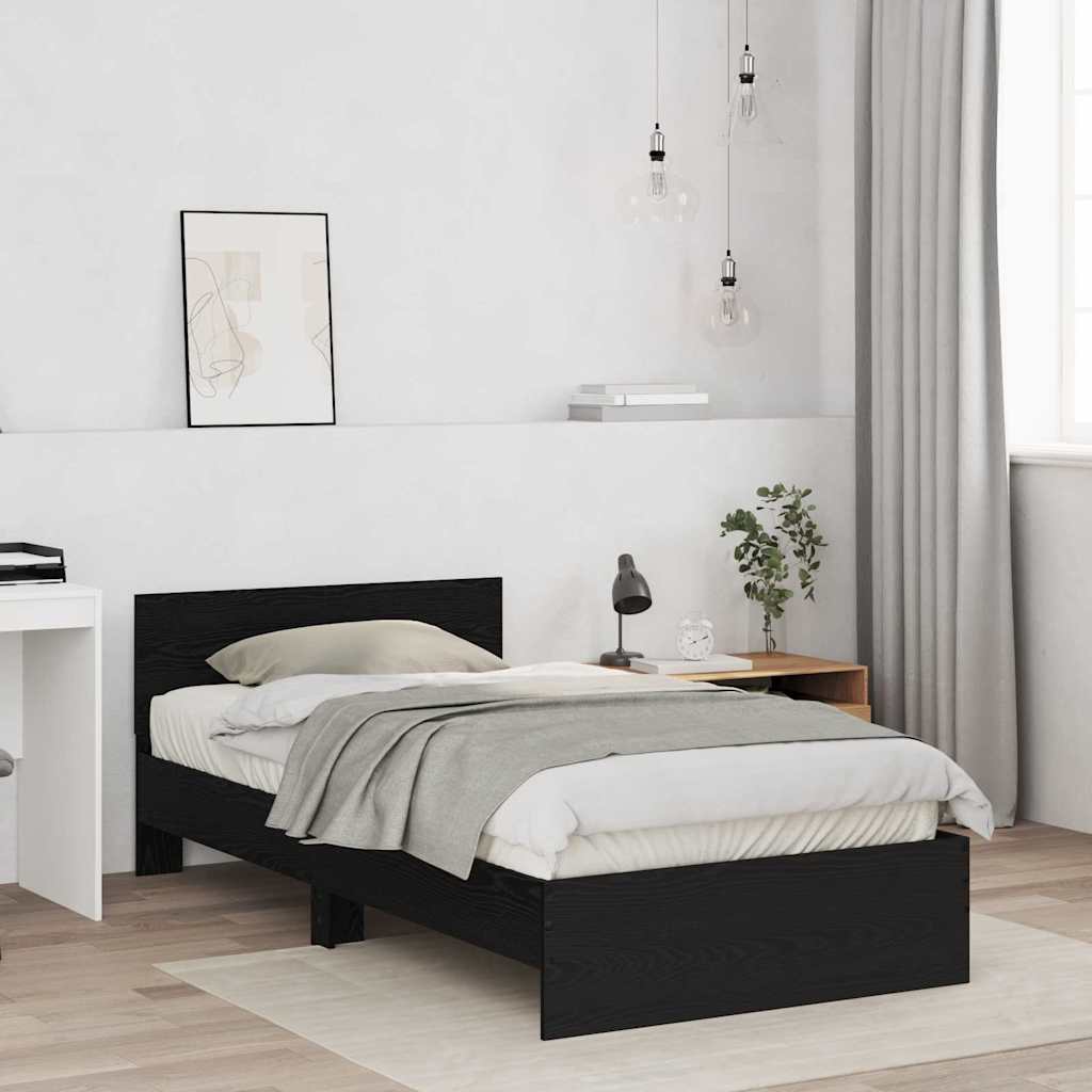 Bed Frame with Headboard Black Oak 100 x 200 cm Engineered wood