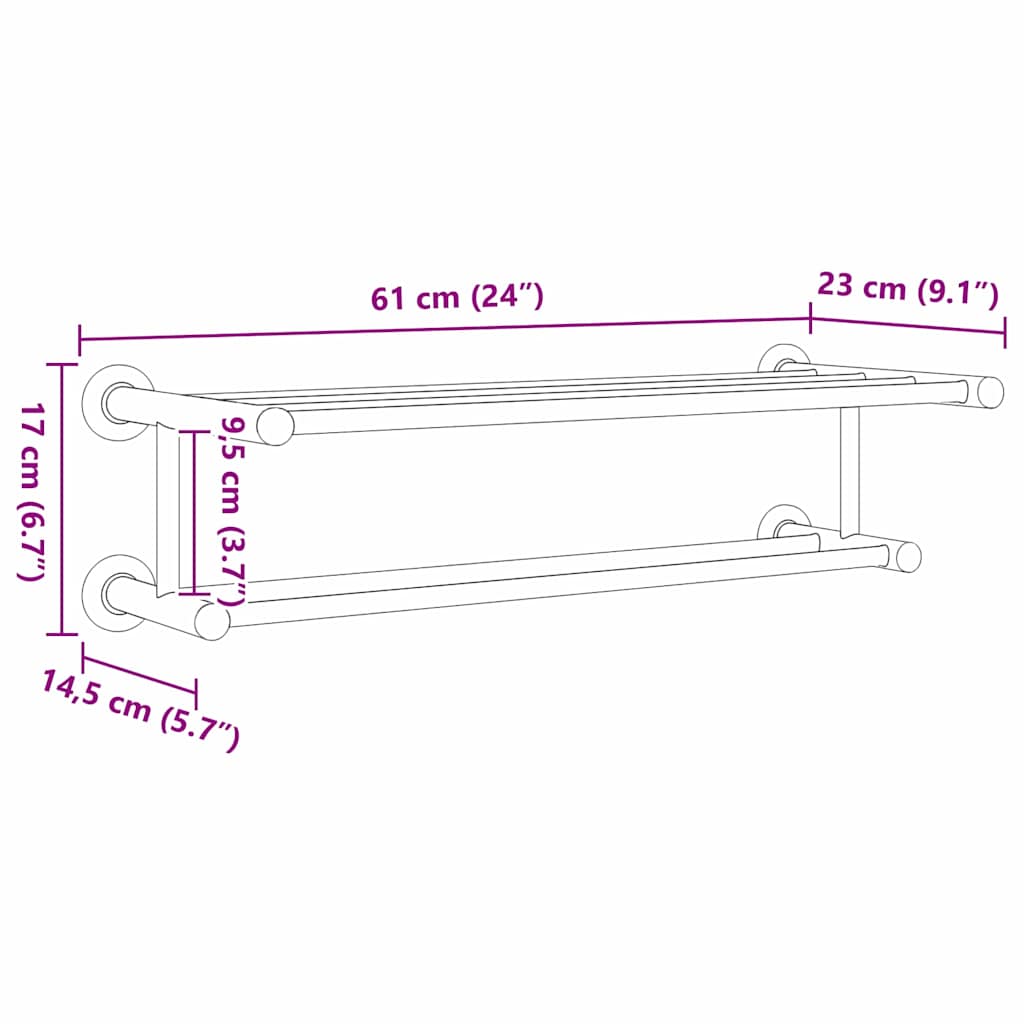 Towel Rack Black 61 x 23 x 17 cm Stainless steel