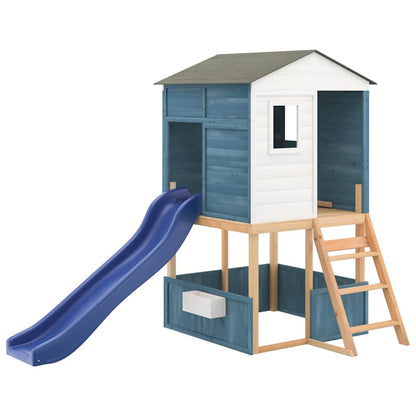 Outdoor Playset White and Blue Solid Wood Fir