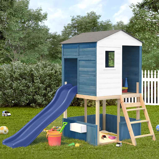 Outdoor Playset White and Blue Solid Wood Fir
