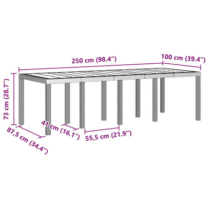 Garden Dining Table Light grey 250 x 100 x 73 cm Poly Rattan