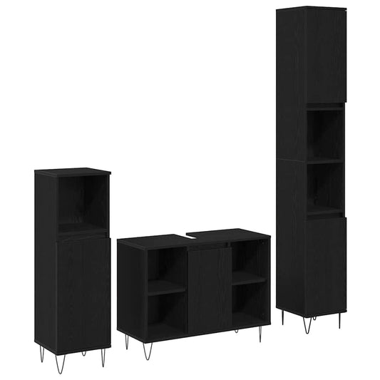 Bathroom Furniture Set 3 pcs Black Oak 30 x 30 x 180 cm
