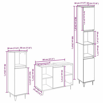 Bathroom Furniture Set 3 pcs Black Oak 30 x 30 x 180 cm