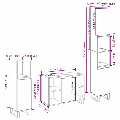 Bathroom Furniture Set with Door 3 pcs Brown 30 x 30 x 180 cm