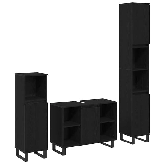 Bathroom Furniture Set with Door 3 pcs Black 30 x 30 x 180 cm