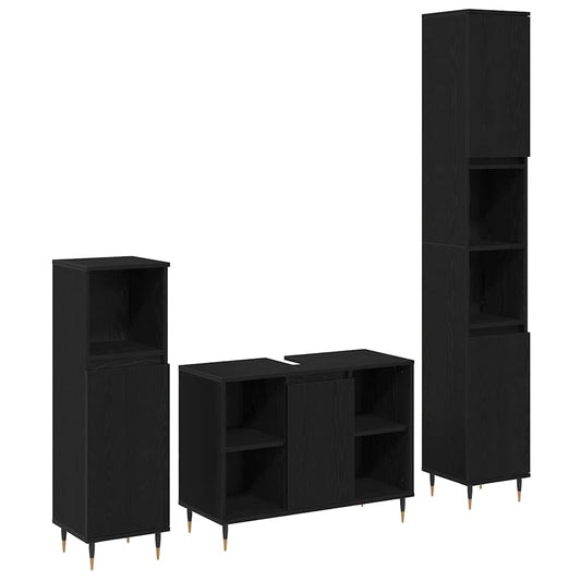 Bathroom Furniture Set 3 pcs Black Oak 30 x 30 x 180 cm