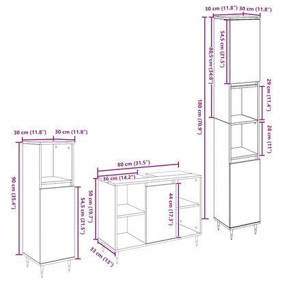 Bathroom Furniture Set 3 pcs Black Oak 30 x 30 x 180 cm
