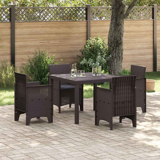 Garden Dining Set 5 pcs Brown Polt rattan