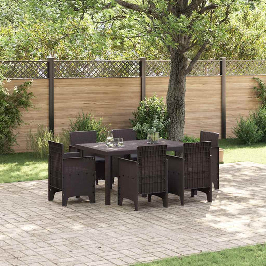 Garden Dining Set 7 pcs Brown Polt rattan