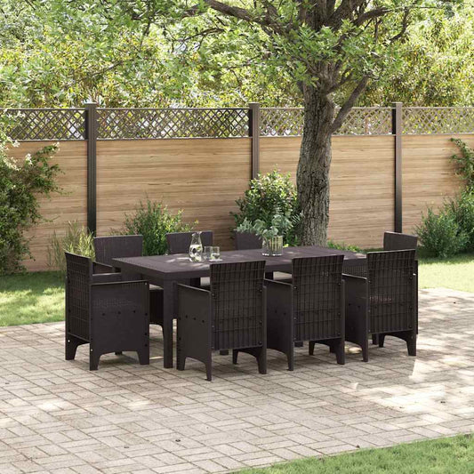 Garden Dining Set 9 pcs Brown Polt rattan