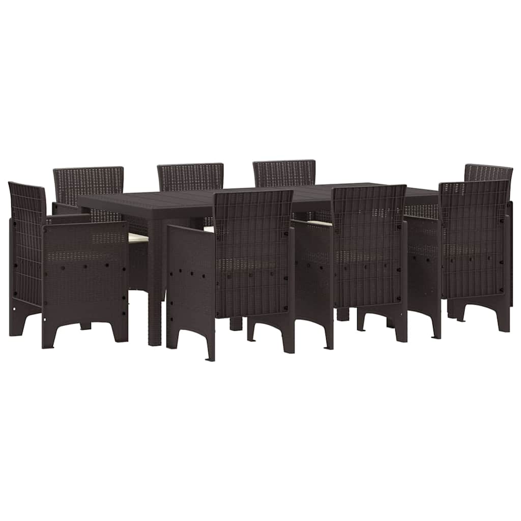 Garden Dining Set 9 pcs Brown Polt rattan