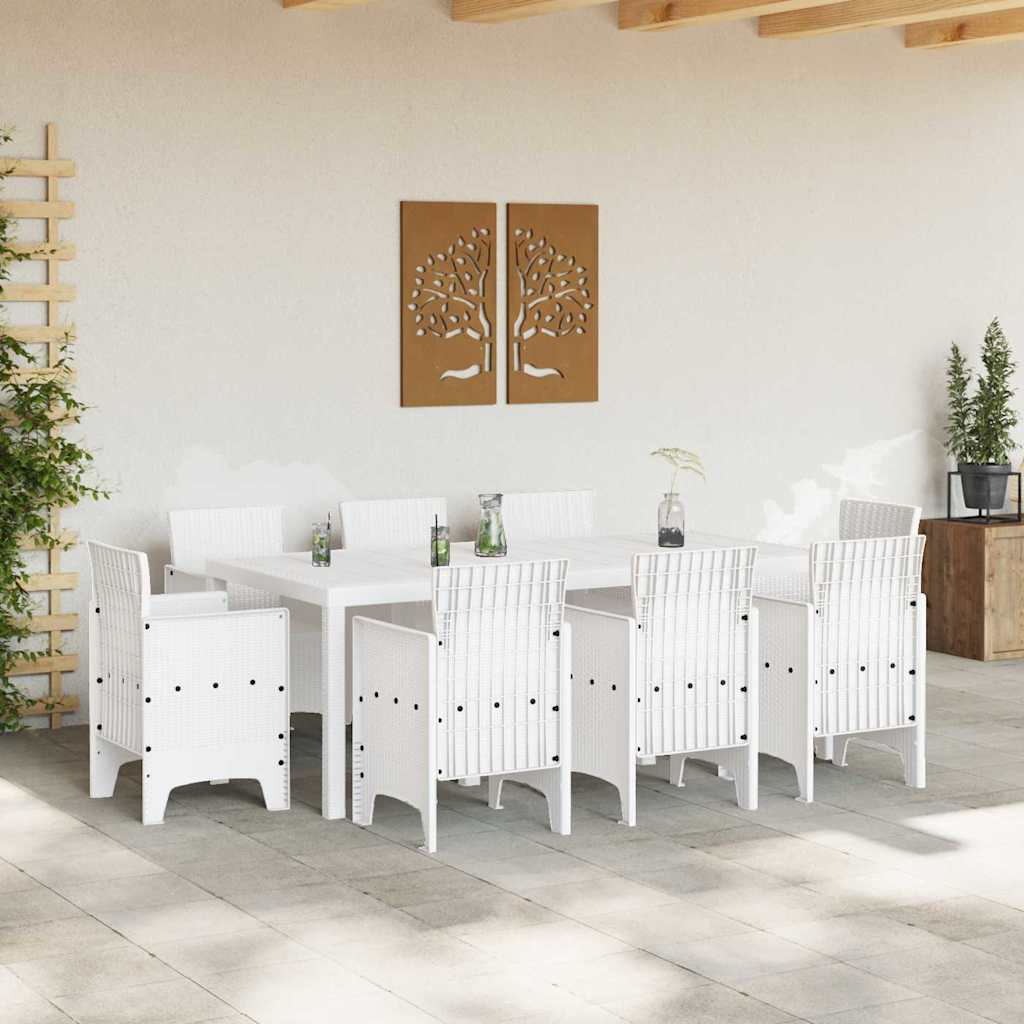 Garden Dining Set 9 pcs White Polt rattan