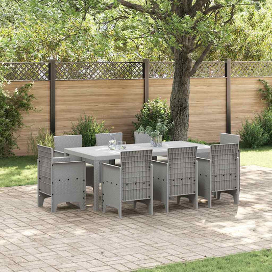 Garden Dining Set 9 pcs Light Grey Polt rattan