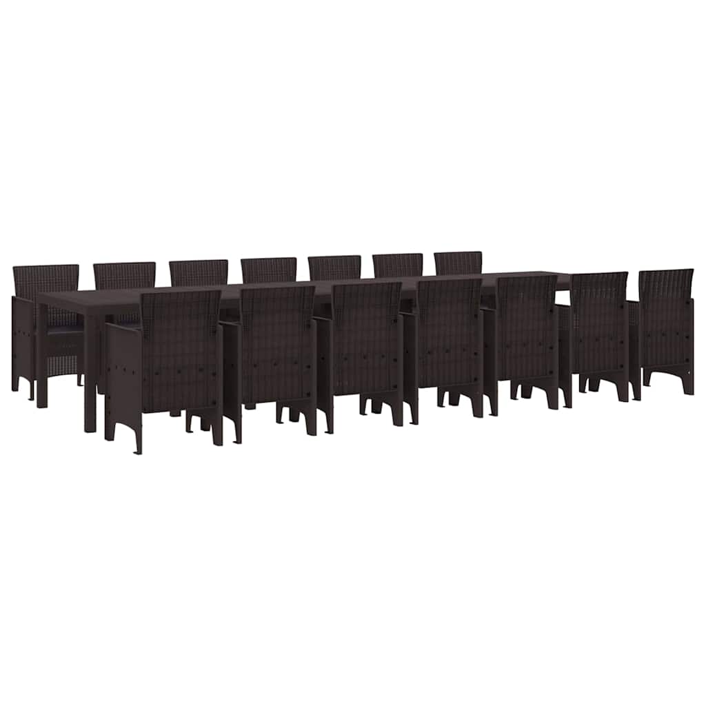Garden Dining Set 15 pcs Brown Polt rattan