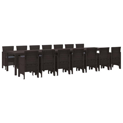 Garden Dining Set 15 pcs Brown Polt rattan