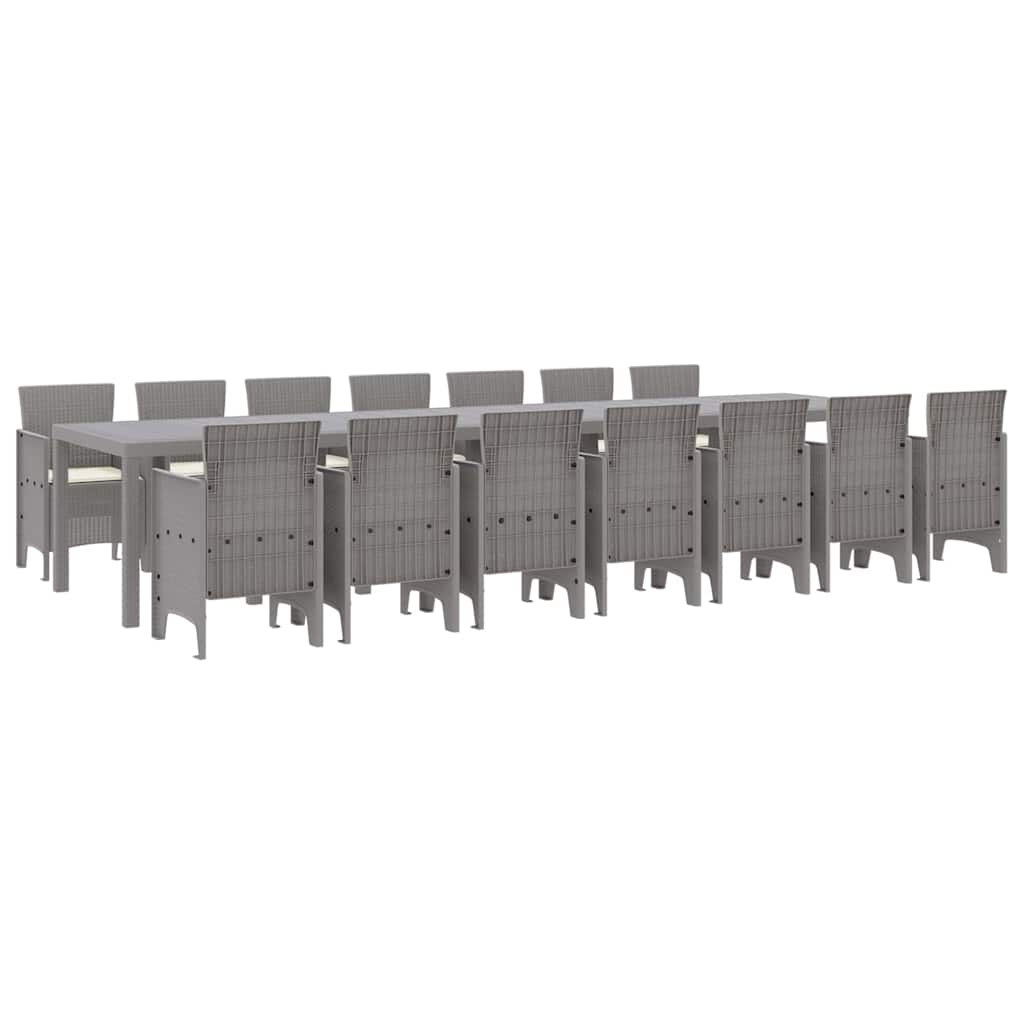 Garden Dining Set 15 pcs Light Grey Polt rattan